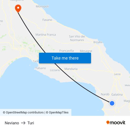 Neviano to Turi map