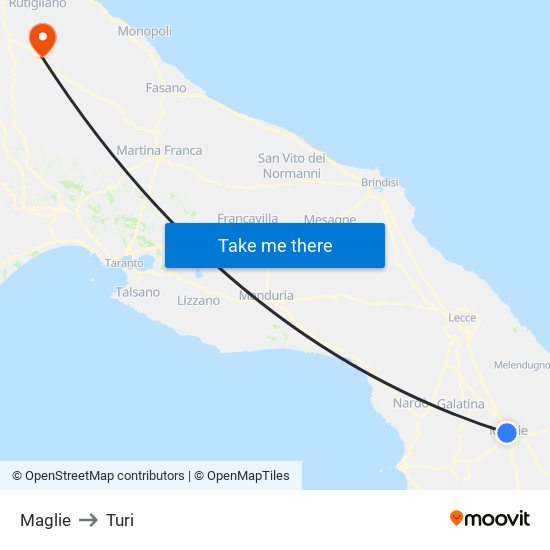 Maglie to Turi map