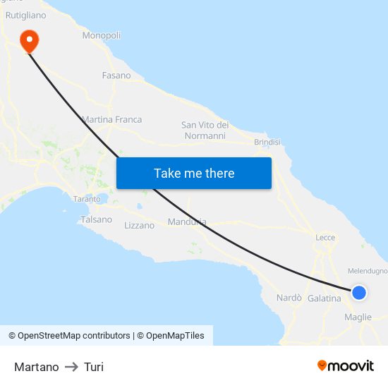 Martano to Turi map