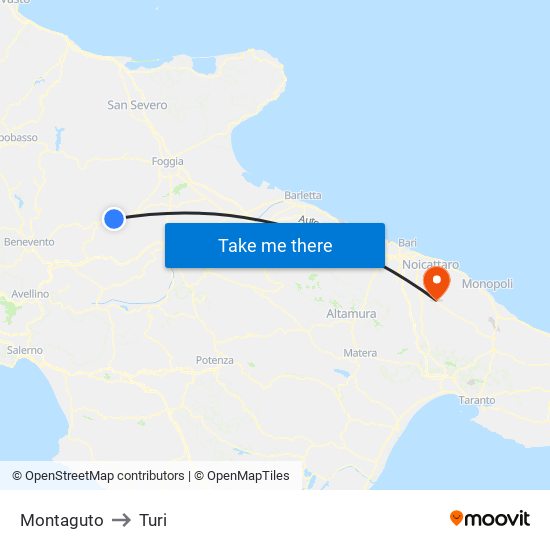 Montaguto to Turi map