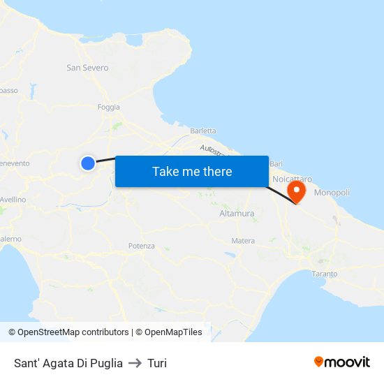 Sant' Agata Di Puglia to Turi map