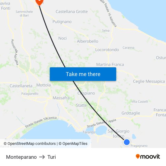 Monteparano to Turi map