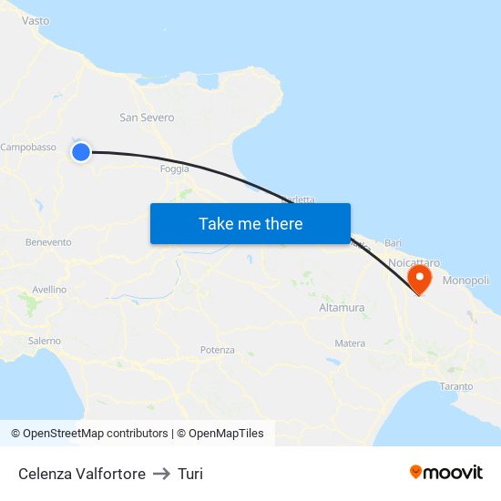 Celenza Valfortore to Turi map
