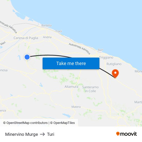 Minervino Murge to Turi map