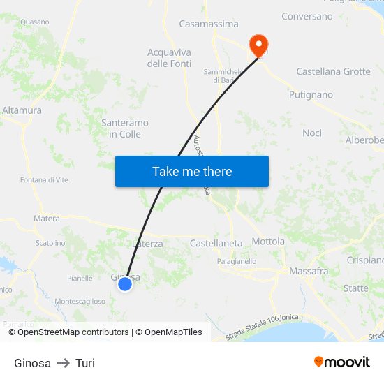 Ginosa to Turi map