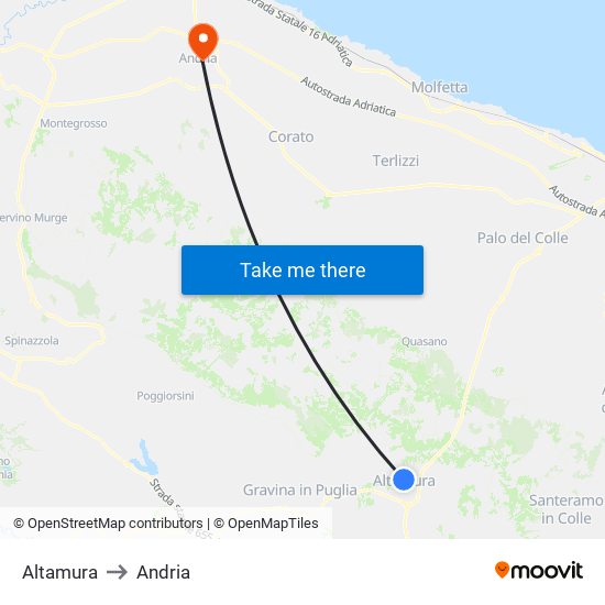 Altamura to Andria map