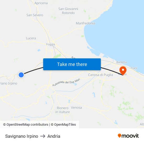 Savignano Irpino to Andria map