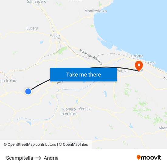 Scampitella to Andria map