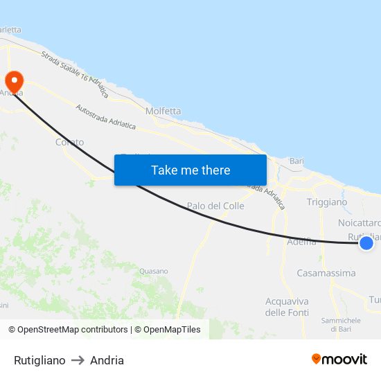 Rutigliano to Andria map