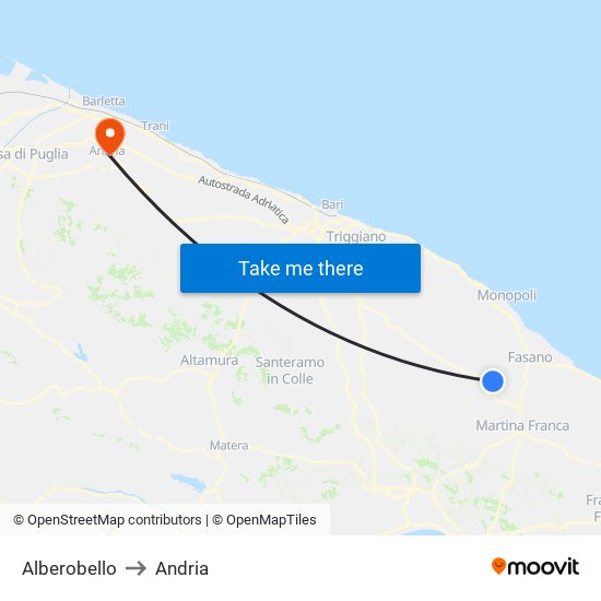 Alberobello to Andria map