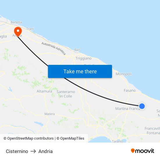 Cisternino to Andria map