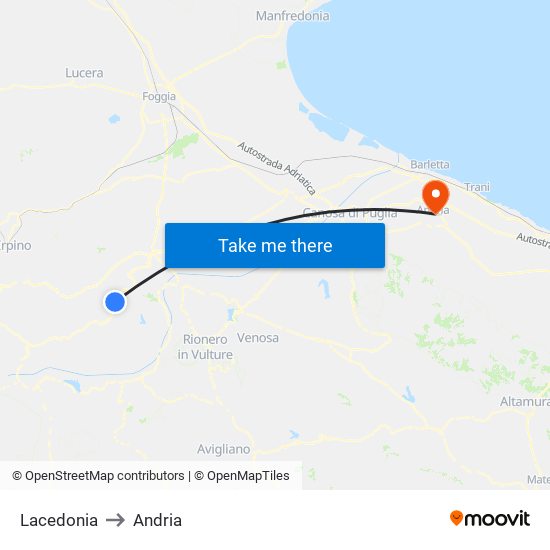 Lacedonia to Andria map