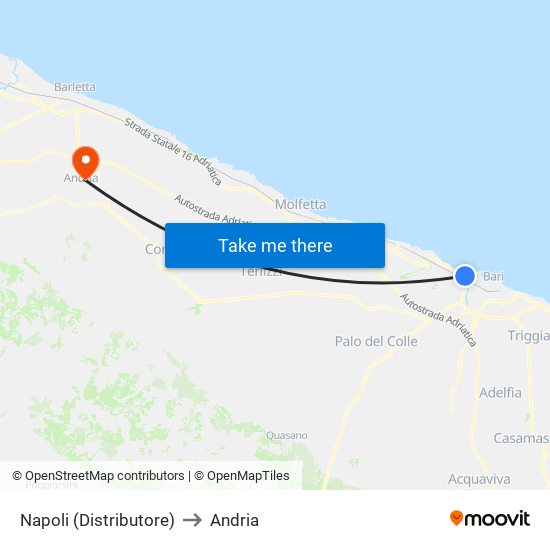 Napoli (Distributore) to Andria map