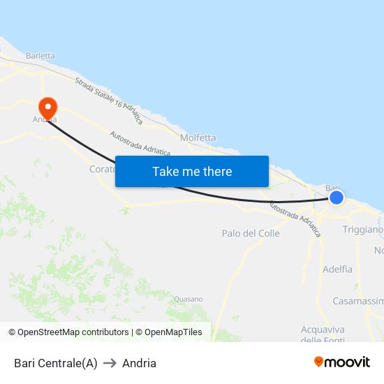 Bari Centrale(A) to Andria map