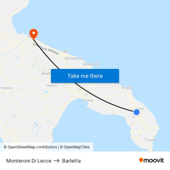 Monteroni Di Lecce to Barletta map