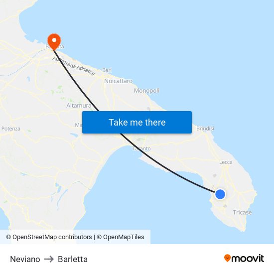 Neviano to Barletta map