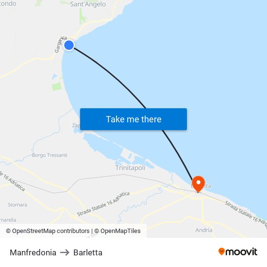 Manfredonia to Barletta map