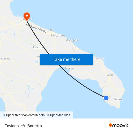 Taviano to Barletta map