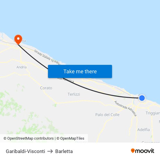 Garibaldi-Visconti to Barletta map