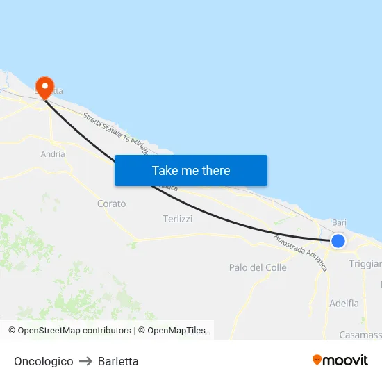 Oncology Center to Barletta map