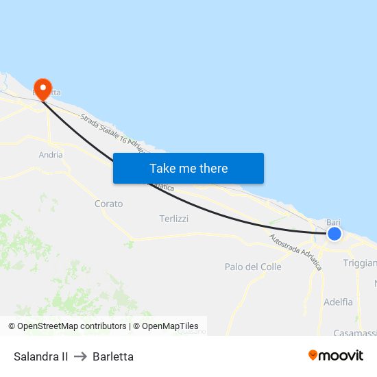 Salandra II to Barletta map