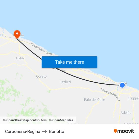 Carboneria-Regina to Barletta map