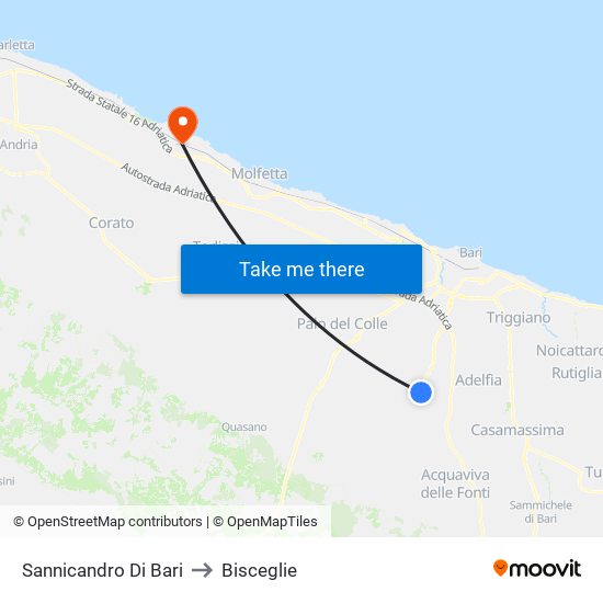 Sannicandro Di Bari to Bisceglie map