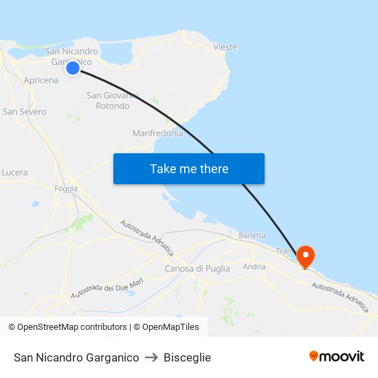 San Nicandro Garganico to Bisceglie map