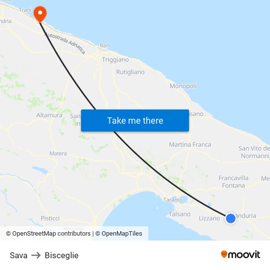 Sava to Bisceglie map