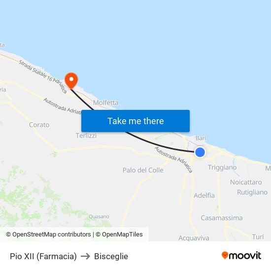 Pio XII (Farmacia) to Bisceglie map