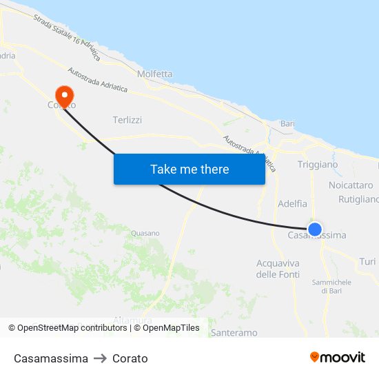 Casamassima to Corato map
