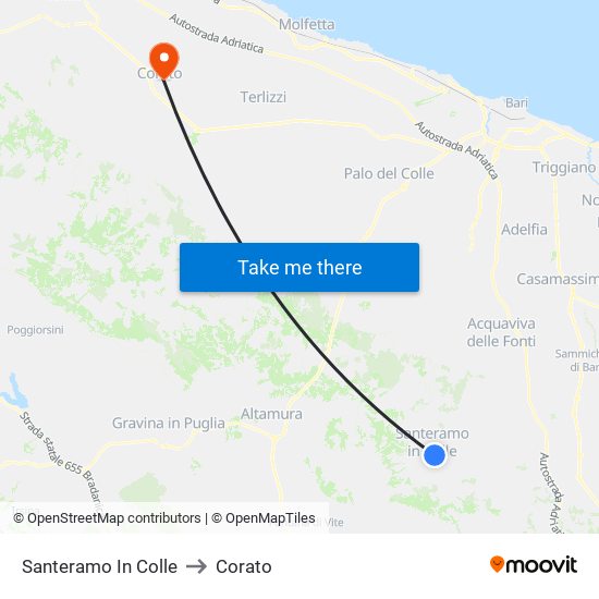 Santeramo In Colle to Corato map
