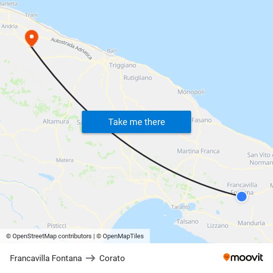 Francavilla Fontana to Corato map