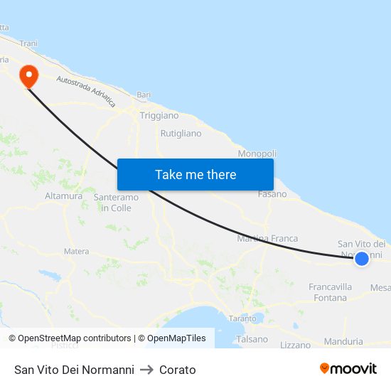 San Vito Dei Normanni to Corato map