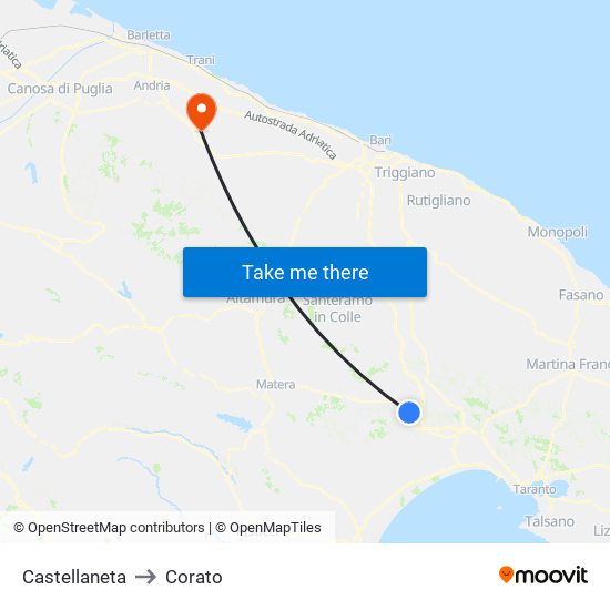 Castellaneta to Corato map