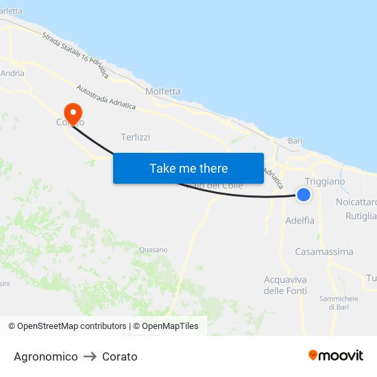 Agronomico to Corato map