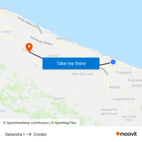 Salandra I to Corato map