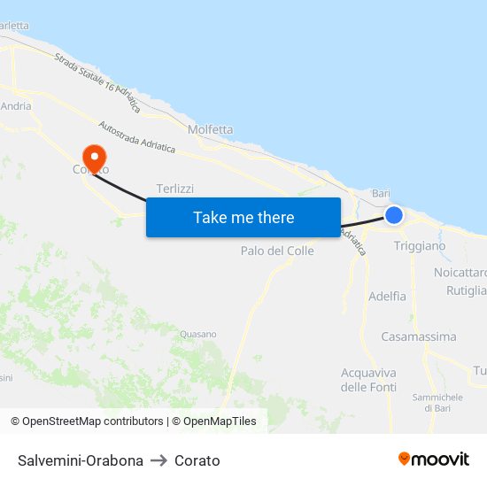 Salvemini-Orabona to Corato map