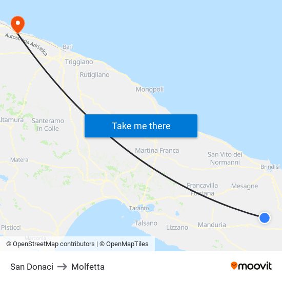 San Donaci to Molfetta map