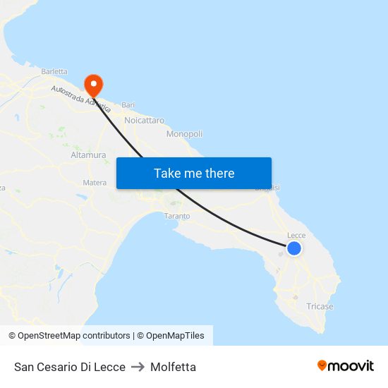 San Cesario Di Lecce to Molfetta map