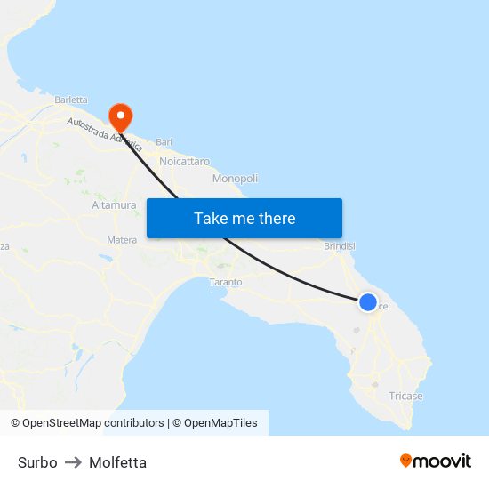 Surbo to Molfetta map