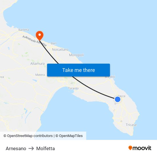 Arnesano to Molfetta map