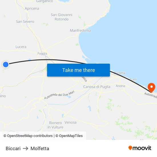 Biccari to Molfetta map