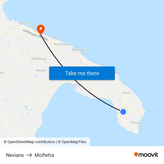 Neviano to Molfetta map