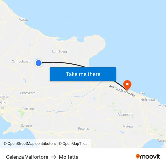 Celenza Valfortore to Molfetta map