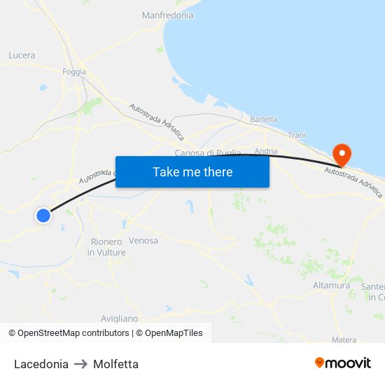 Lacedonia to Molfetta map