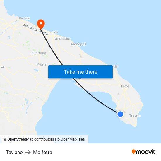 Taviano to Molfetta map