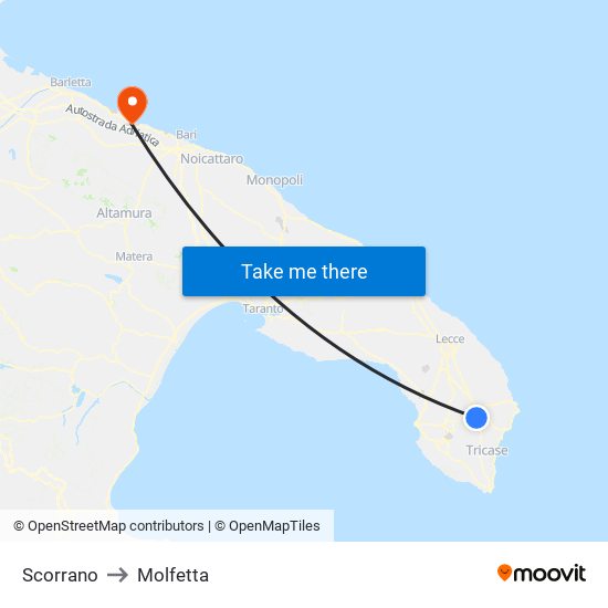 Scorrano to Molfetta map