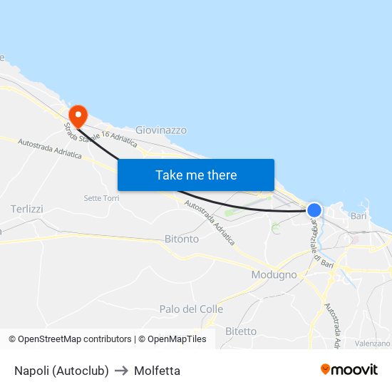 Napoli (Autoclub) to Molfetta map