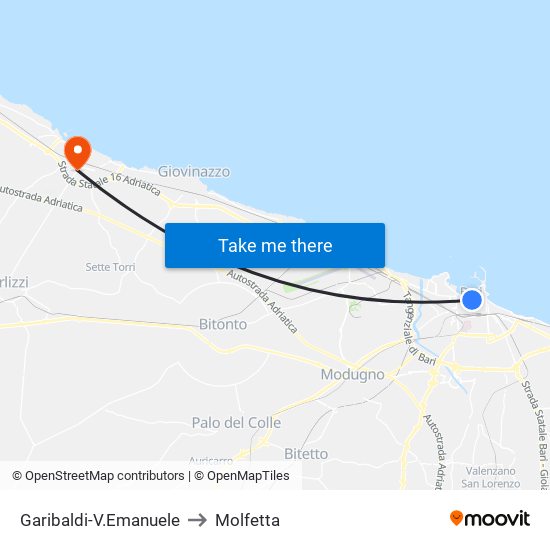 Garibaldi-V.Emanuele to Molfetta map